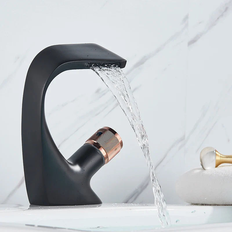 Afralia™ Matte Black Waterfall Basin Faucet - Modern Brass Bathroom Tap