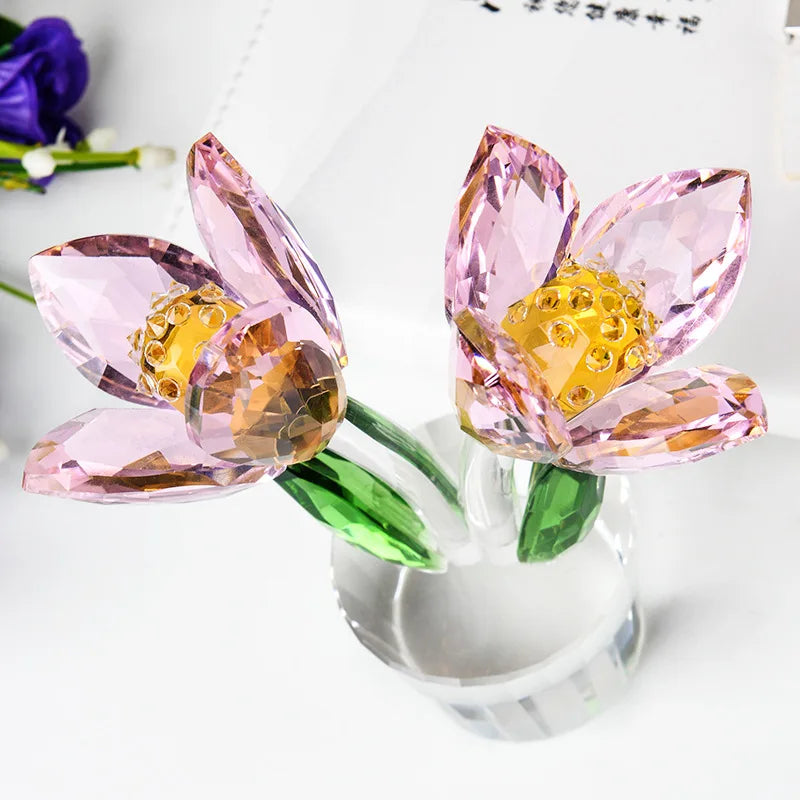 Afralia™ Crystal Tulip Lily Flower Sculpture Ornament Table Decor Centerpiece