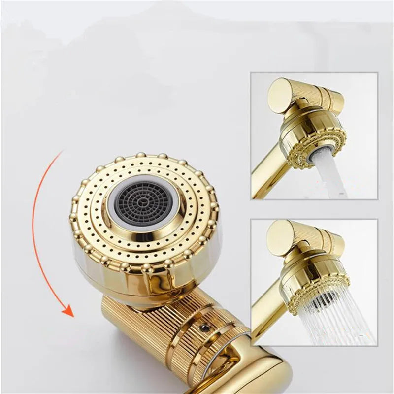 Afralia™ Gold and Black Bathroom Faucet with Hot Cold Water Mixer - Deck Mounted