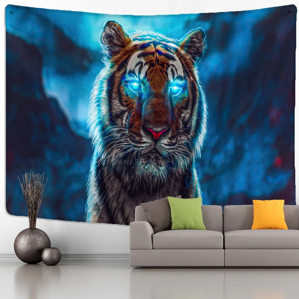 Afralia™ Colorful Tiger Oil Painting Tapestry: Psychedelic Animal Background Home Decor