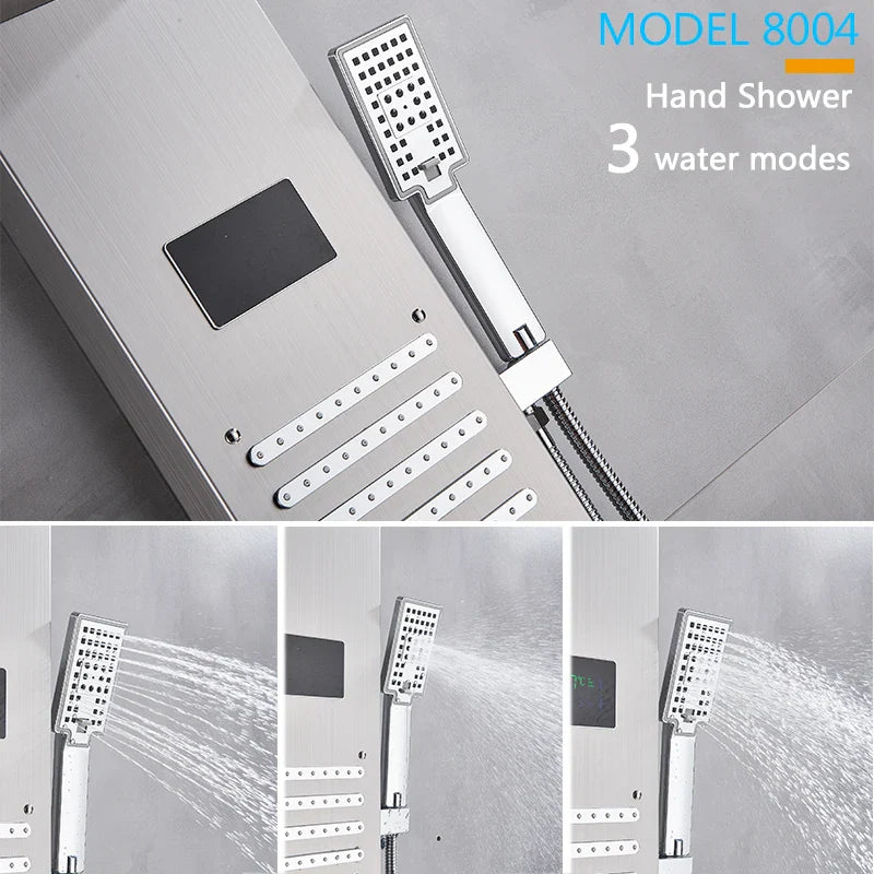 Afralia™ Stainless Steel Shower Panel LED Rain Waterfall Faucet Tower Mixer Tap
