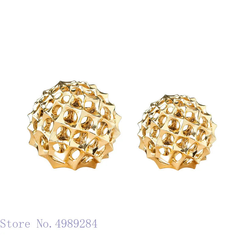 Afralia™ Golden Metal Hollow Ball Spike Abstract Ornament Home Decor