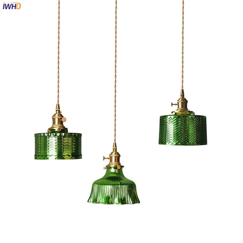 Afralia™ Nordic Green Glass LED Pendant Lights for Modern Home Decor