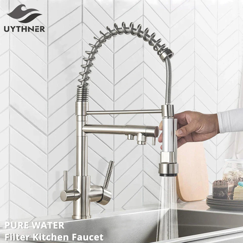 Afralia™ Kitchen Water Filter Faucet: Three Spout Mixer, 360° Rotation, Water Purification Feature