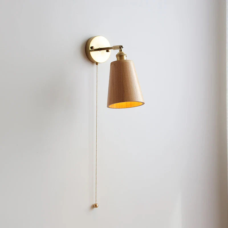 Afralia™ Wooden LED Wall Lights with Pull Chain Switch for Nordic Modern Home Lighting