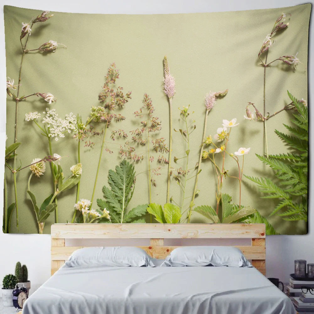 Afralia™ Boho Green Leaf Tapestry Wall Hanging - Natural Plant Landscape Home Decor