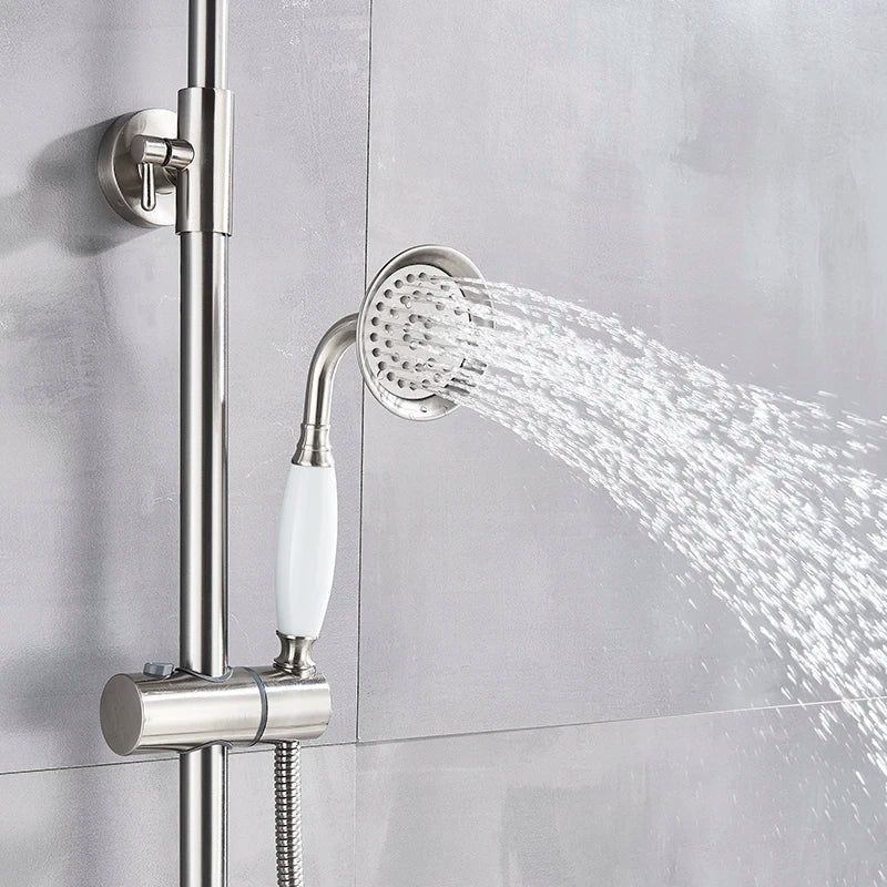 Afralia™ Brushed Nickel Shower Faucet Set with Rainfall Shower Head & Hand Held Mixer