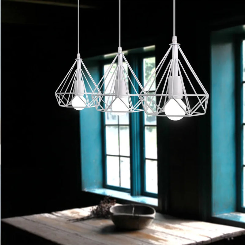 Afralia™ Metal Diamond Cage Pendant Light for Kitchen Bar Restaurant