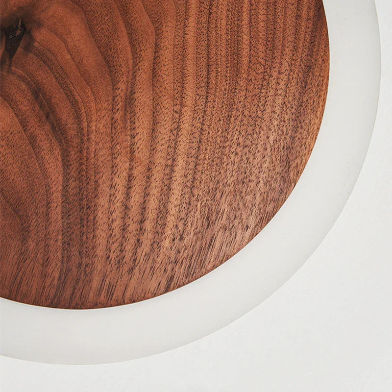 Afralia™ Walnut Round Solid Wood LED Wall Light for Bedroom Living Room Kitchen