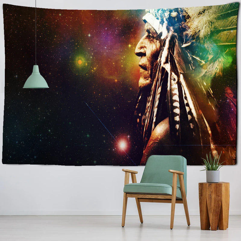 Afralia™ Indian Head Psychedelic Tapestry Wall Hanging for Bohemian Living Room