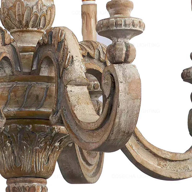 Afralia™ Retro Roman Pillar Chandelier: Elegant Wooden Carved Living Room Lighting