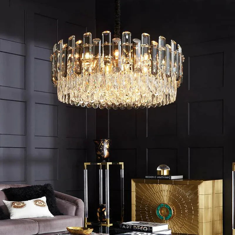 Afralia™ Gray/Clear Crystal K9 LED Pendant Lamp for Modern Luxury Living Room