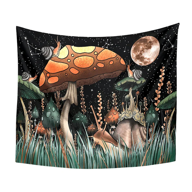 Afralia™ Mushroom Moon Psychedelic Snail Mandala Wall Tapestry Hippie Fantasy Decor