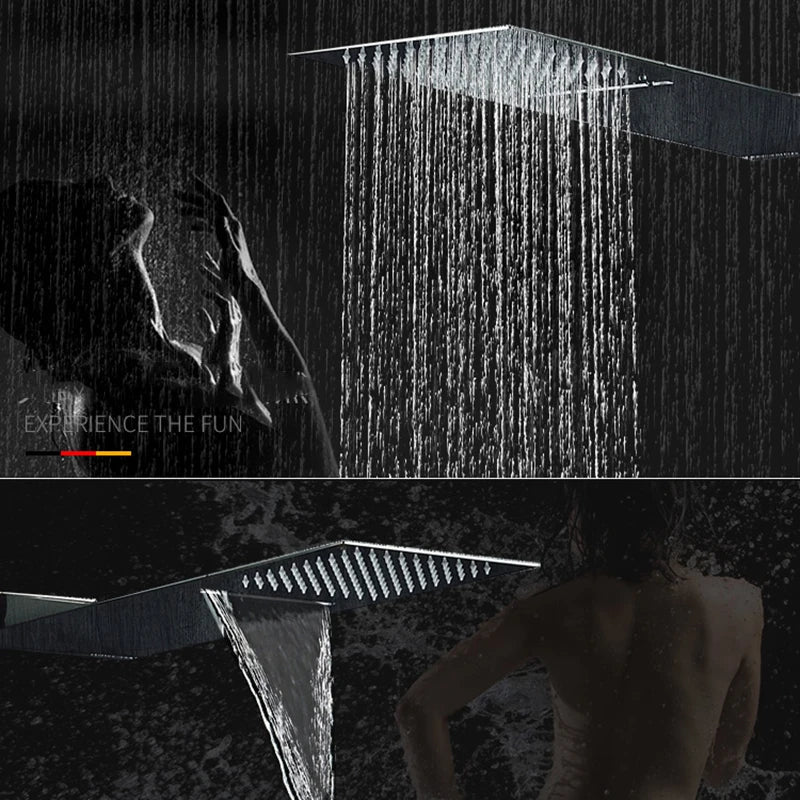 Afralia™ Rain Waterfall Shower Set Thermostatic Mixer, Brass Body, Modern Bath Mixer Tap