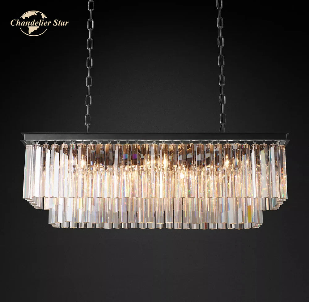 Afralia™ LED Rectangular Crystal Chandelier for Dining Living Kitchen Island