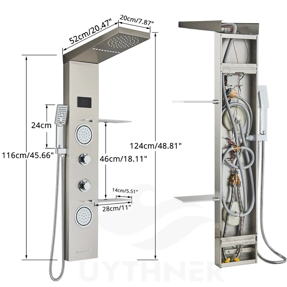 Afralia™ LED Brushed Nickel Shower Panel Set with Temperature Screen