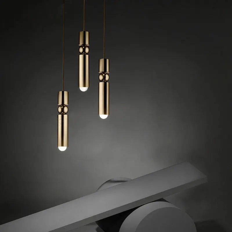 Afralia™ Golden Cylinder Pipe LED Pendant Light - Modern Nordic Design