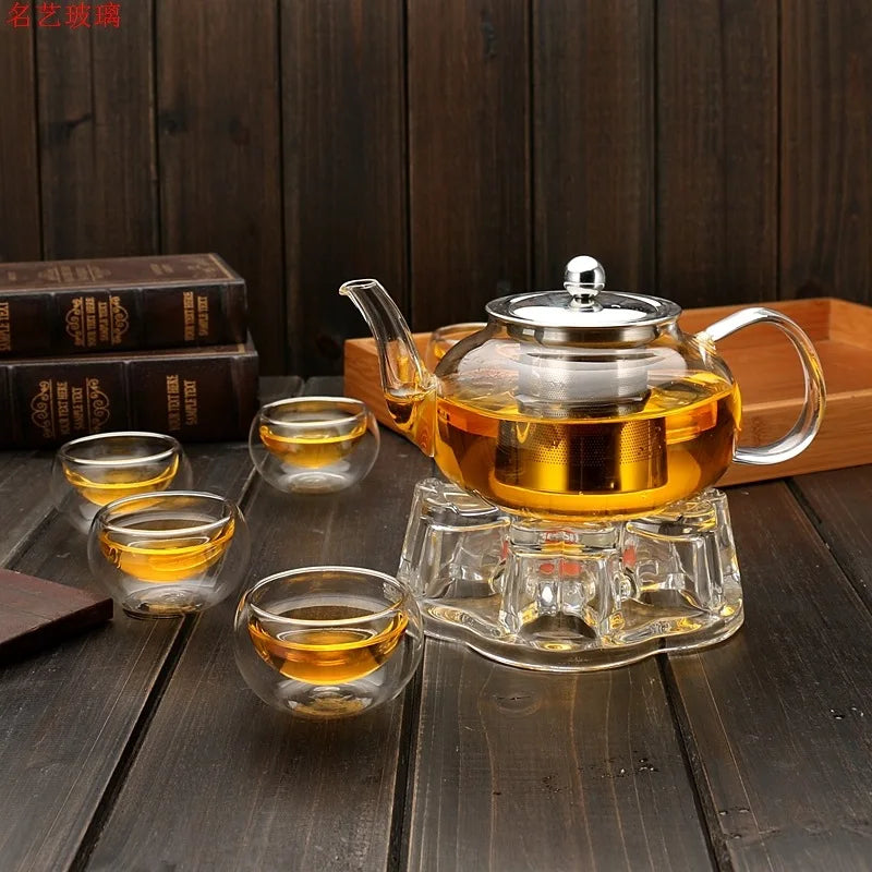 Afralia™ Glass Teapot Set with Stainless Steel Strainer - Heat Resistant Pot for Tea and Coffee