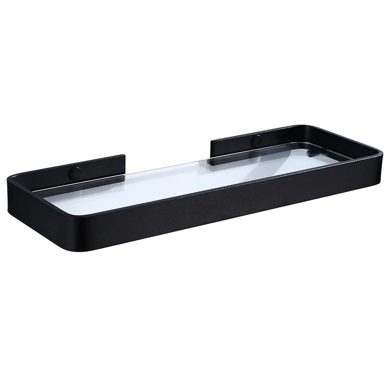 Afralia™ Black Aluminum Glass Shelf 20-45cm Square Bathroom Rack