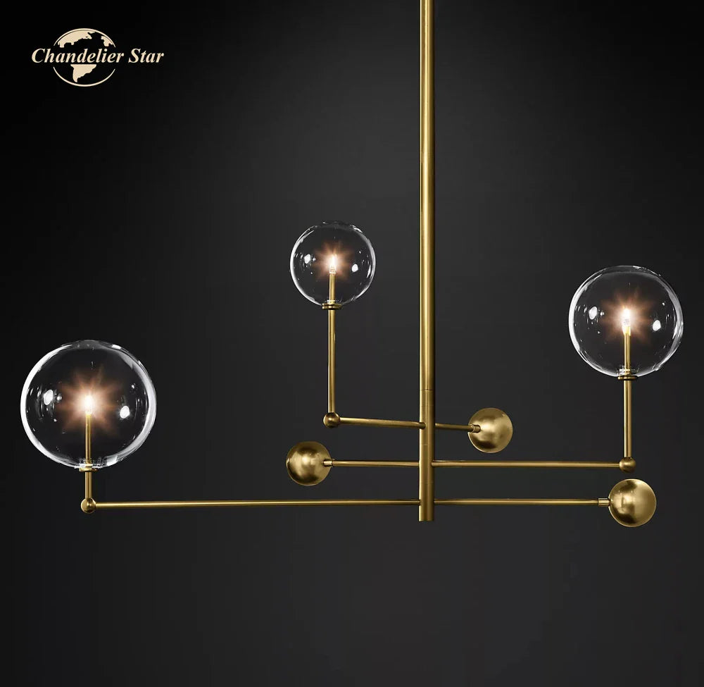 Afralia™ Modern Black Brass Chandelier Clear Glass Globe Island Pendant Lights