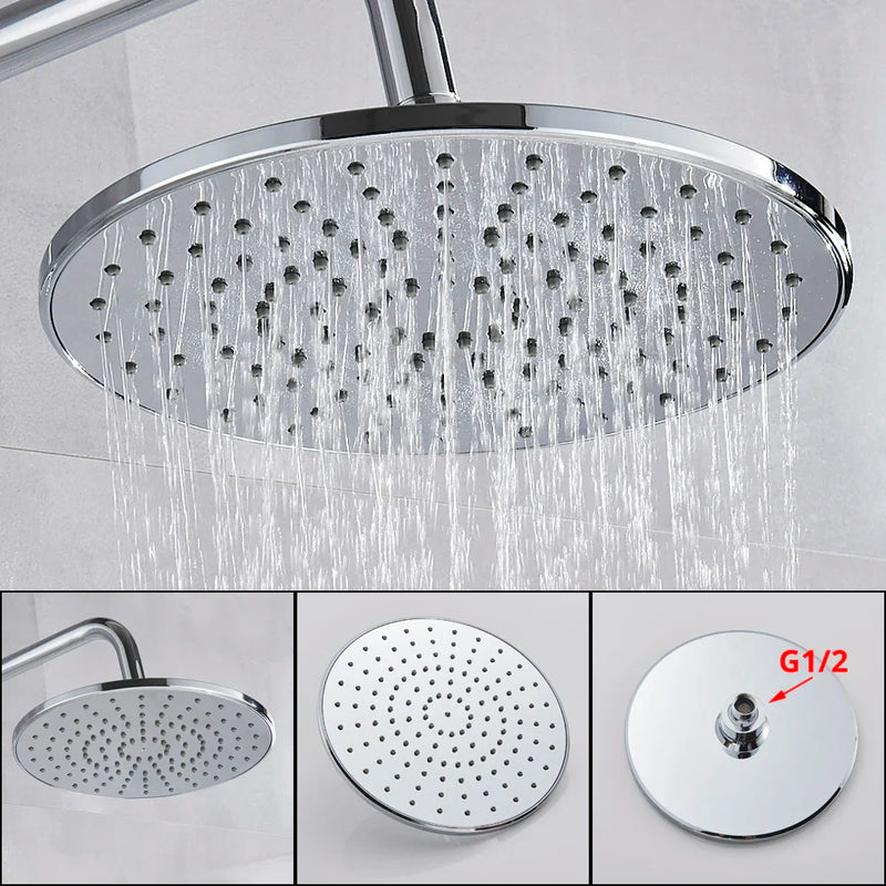 Afralia™ Chrome Thermostatic Bath Shower Set with Rain Shower Head