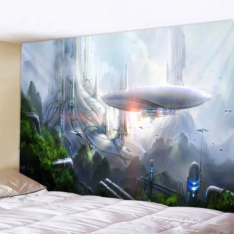 Afralia™ Warship Tapestry: Sci-Fi Decorative Bohemian Sofa Blanket & Yoga Mat