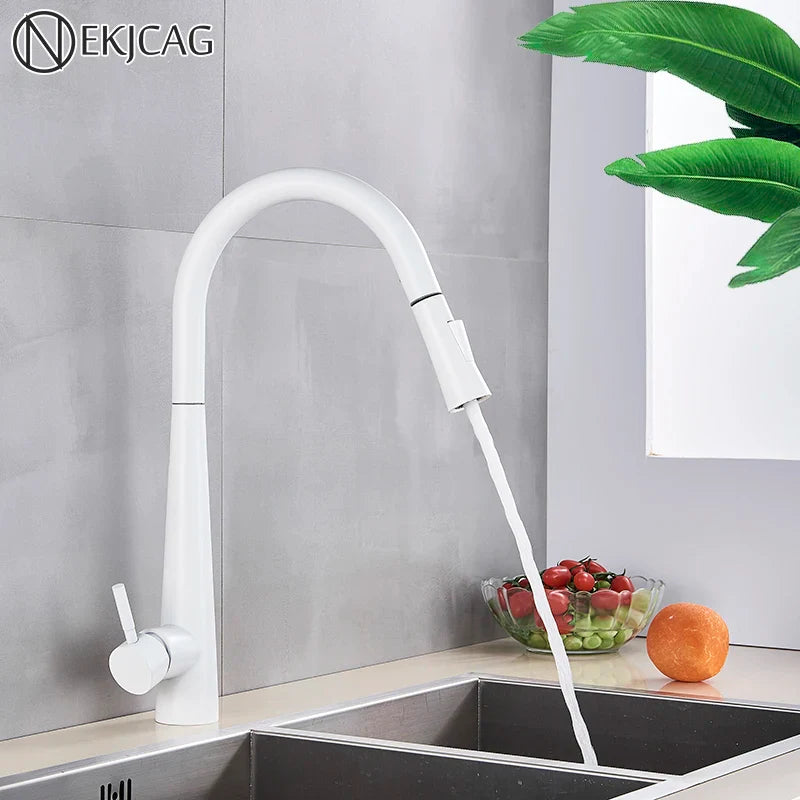 Afralia™ Polished Pull Out Kitchen Faucet with Dual Water Outlet and Deck Mount