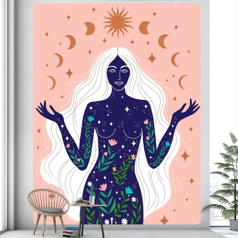 Afralia™ Psychedelic Girl Tarot Tapestry: Bohemian Hippie Wall Decor for Bedroom