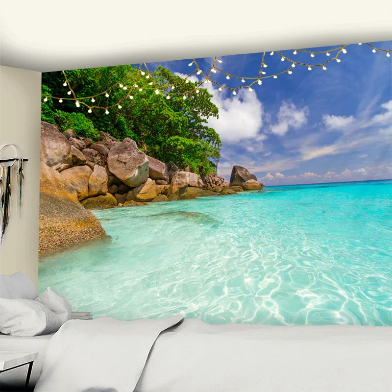 Afralia™ Beach Coconut Tree Mandala Tapestry Wall Hanging Psychedelic Bohemian Decor