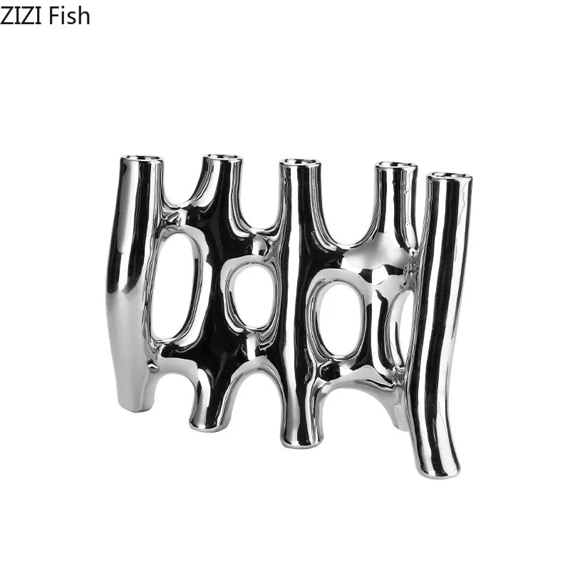 Afralia™ Ceramic Vase with Artificial Flowers | Modern Abstract Floral Living Room Decor