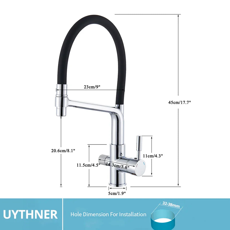 Afralia™ Brass Dual Spout Kitchen Water Filter Faucet 360° Rotation Drinking Filtered Mixer