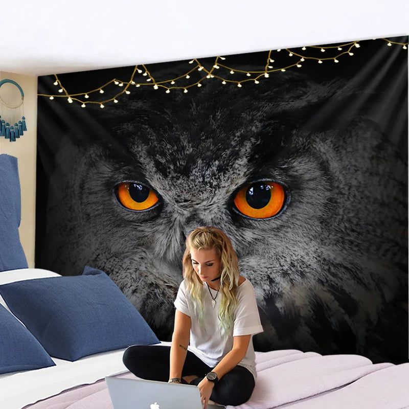 Afralia™ Owl Totem Tapestry Wall Hanging for Witchcraft & Psychedelic Bedroom Decor