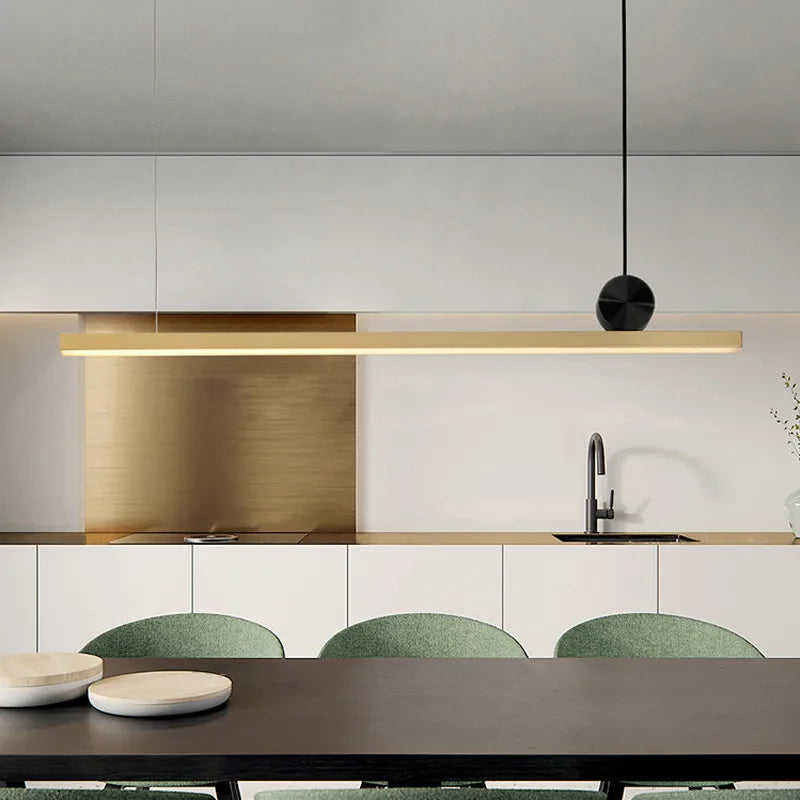 Afralia™ Linear LED Gold Pendant Light for Island, Restaurant, Bar - Nordic Designer Style