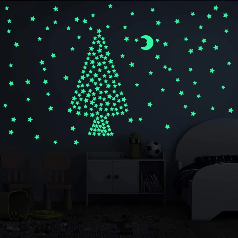 3D Stars Glow Dark Wall Stickers by Afralia™ – Luminous Fluorescent Home Decor