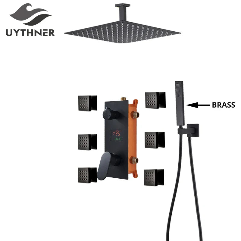 Afralia™ Digital Display Luxury Rainfall Shower Faucet with Massage System & Bathtub Faucet