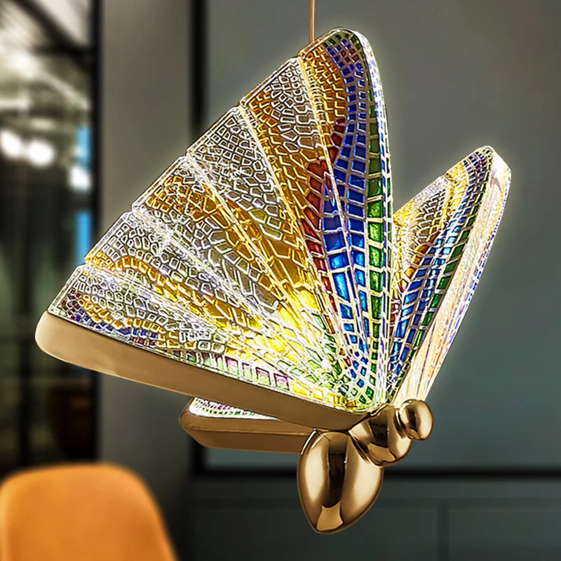 Afralia™ LED Butterfly Pendant Light for Living Room Chandelier - Colorful Acrylic Insect Fixture