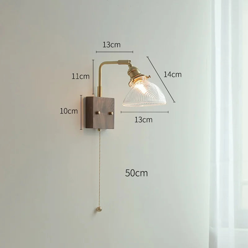 Afralia™ Clear Glass LED Wall Lights with Pull Chain Switch, Rotate Modern Nordic Wall Lamp