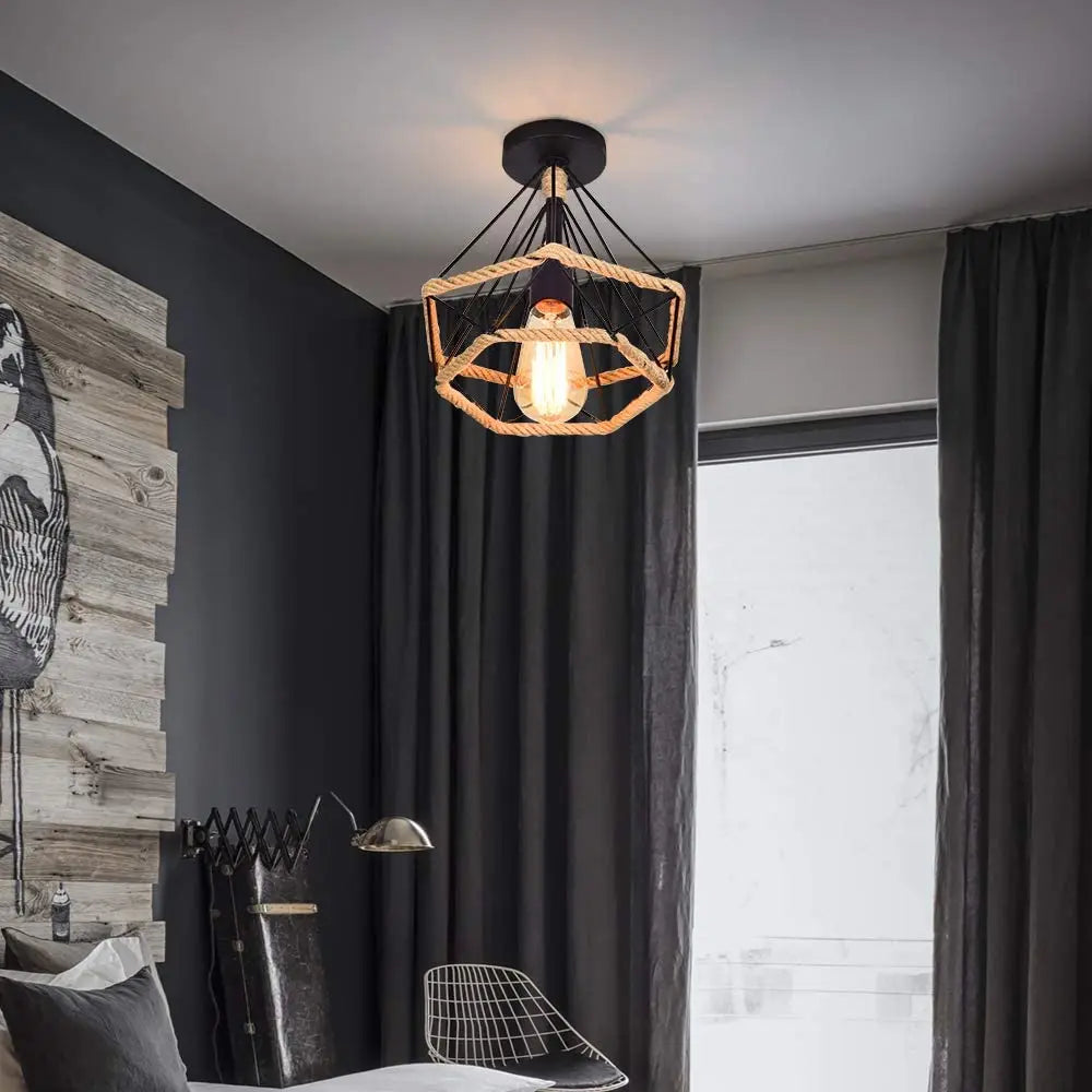Afralia™ Diamond Cage Iron Pendant Light for Living Dining Bedroom