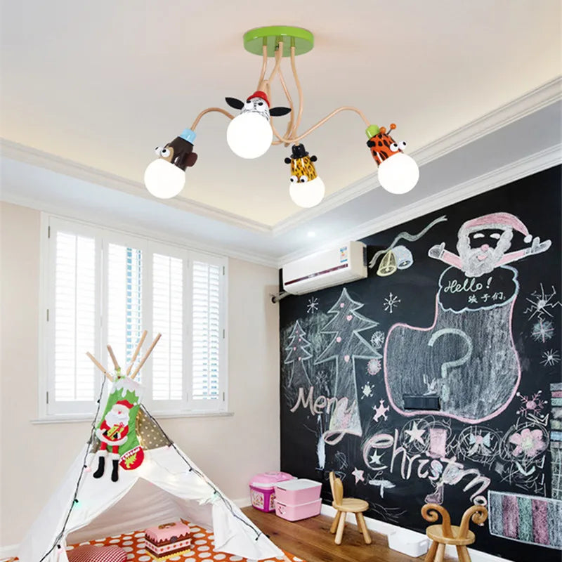 Afralia™ Animal LED Ceiling Light: Monkey Zebra Giraffe Kids Lamp for Bedroom.