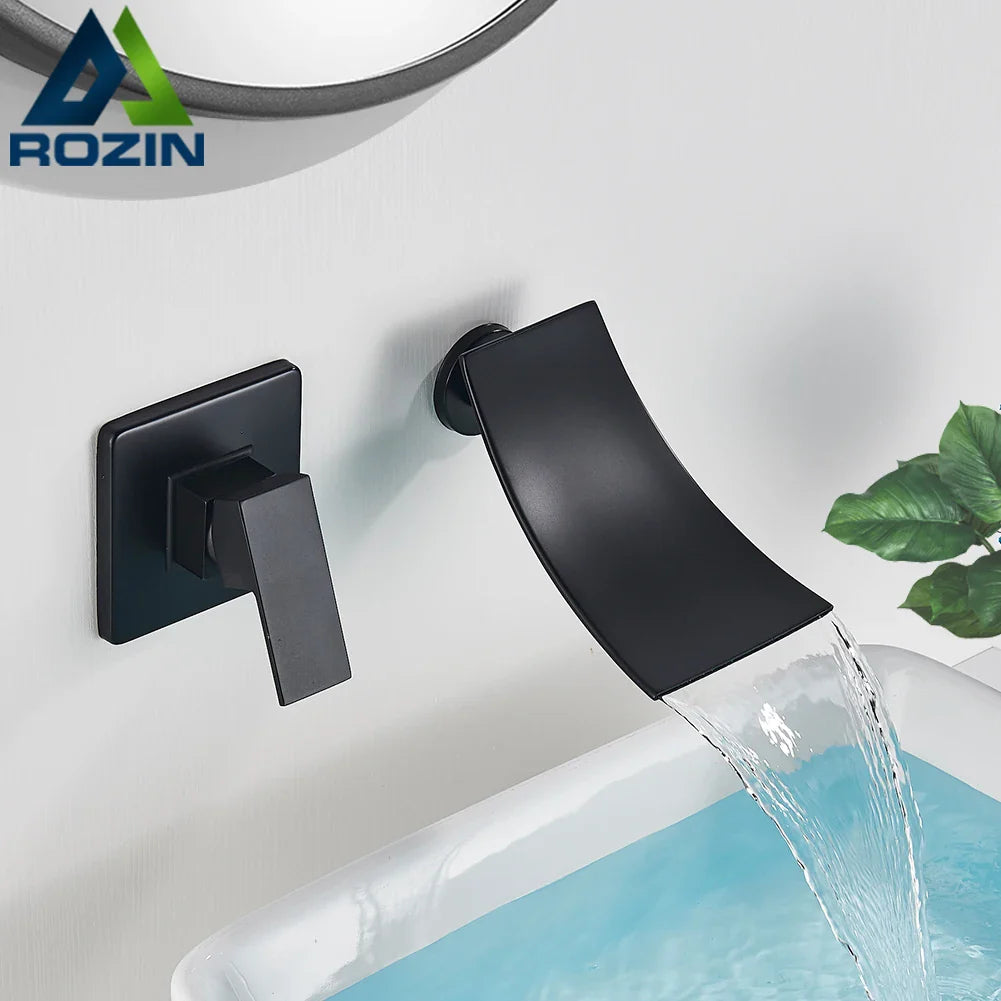 Afralia™ Matte Black Wall Mounted Waterfall Bathroom Faucet