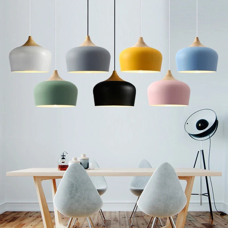 Afralia™ Multicolor Macaron Wood Pendant Light: Nordic Style Aluminum Fixture for Kitchen, Bedroom & Restaurant