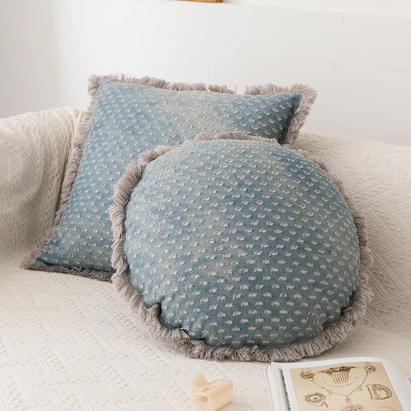 Afralia™ Denim Fringed Cushion Cover 45x45cm Square for Home Sofa Bed Decoration