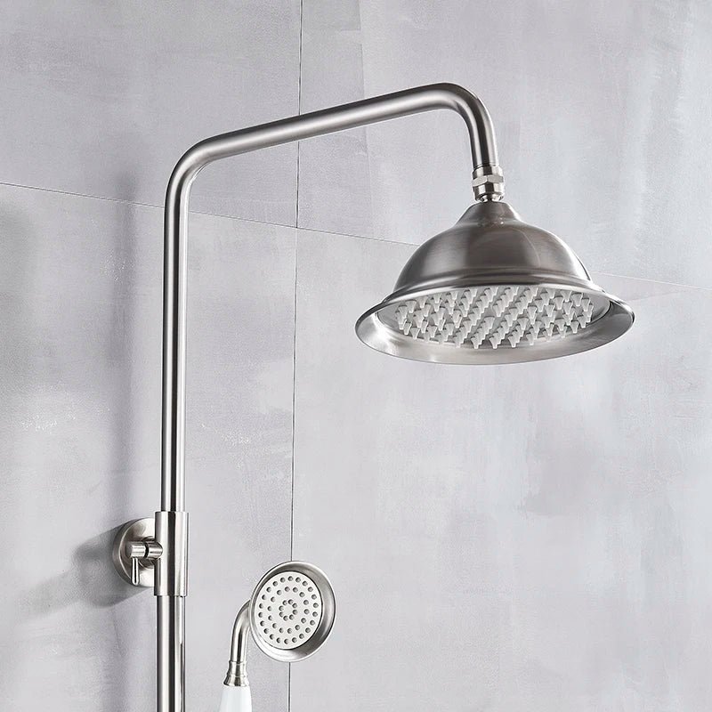 Afralia™ Brushed Nickel Shower Faucet Set with Rainfall Shower Head & Hand Held Mixer