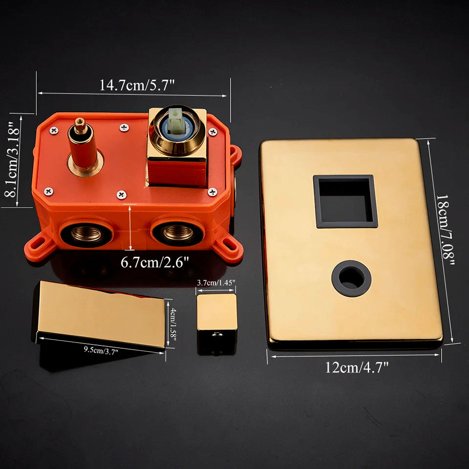 Afralia™ Gold Rainfall Shower System with Wall Mount Mixer Tap Set