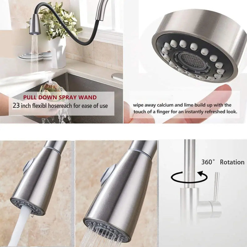 Afralia™ Stainless Steel Chrome Kitchen Faucet with Pull-Out Nozzle