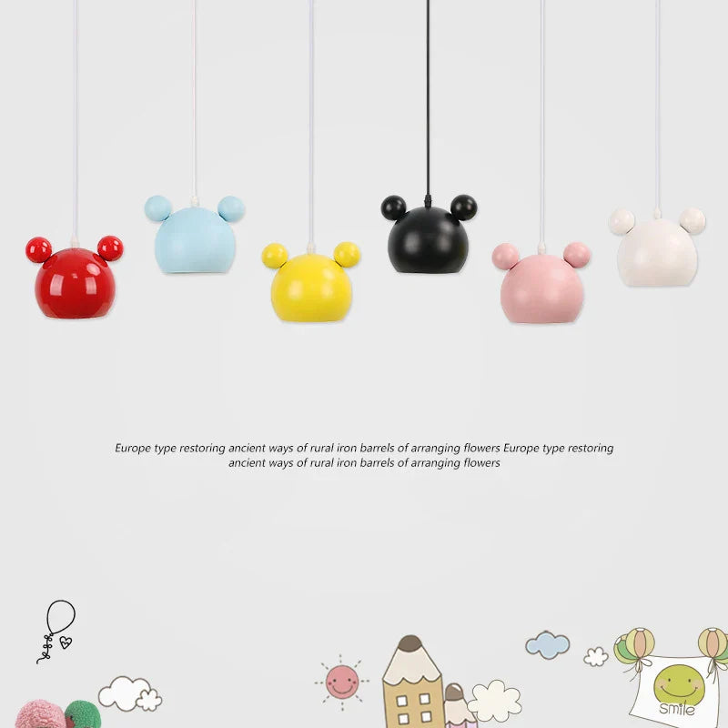 Afralia™ Mickey Kids Room Pendant Lamp - Creative Cartoon Design, Macaron Colors
