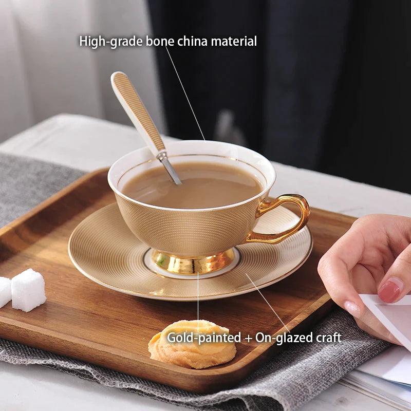 Afralia™ Luxury Gold Bone China Coffee Tea Set Porcelain Drinkware Cup Pot Teapot Creamer