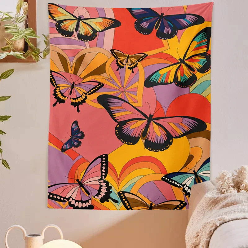 Afralia™ Retro Floral Butterfly Tapestry Wall Hanging for Living Room and Bedroom