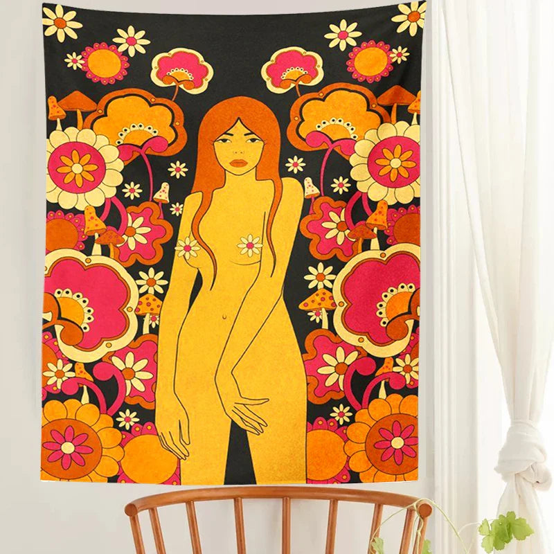 Afralia™ 80s Vintage Floral Wall Tapestry Retro Dorm Decor