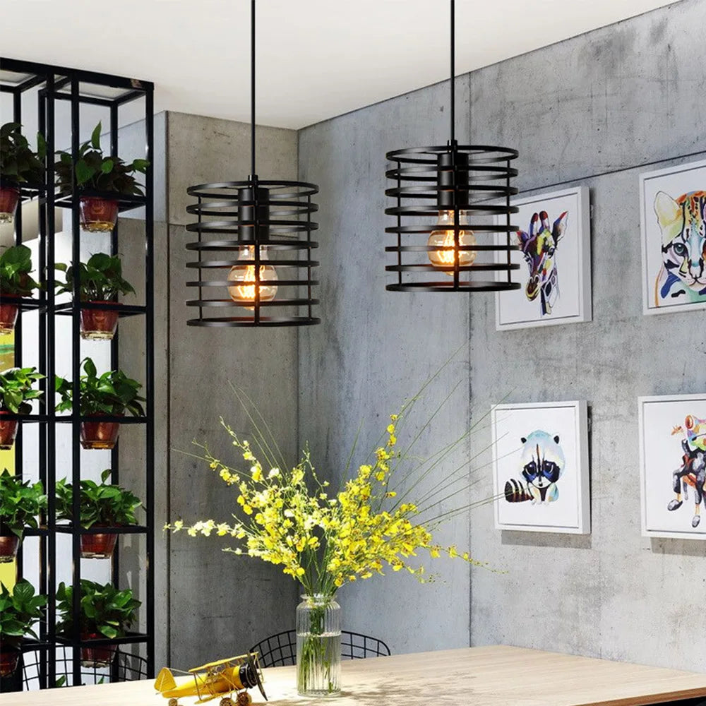 Afralia™ Retro Iron Cage Pendant Light, Multi-Layer Round Vintage Hanging Lamp